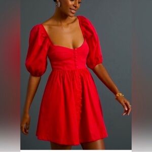 Anthropologie Maeve Puff-Sleeve Sweetheart Mini Dress